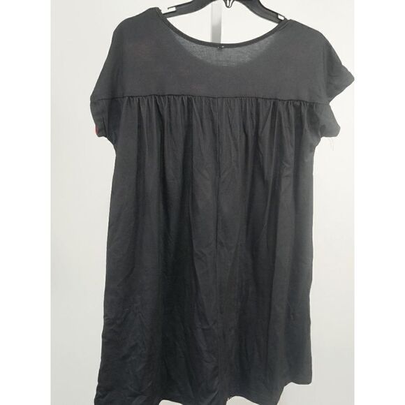 Women's Black & Red Floral Short Sleeve Shift Dress M - Picture 3 of 8